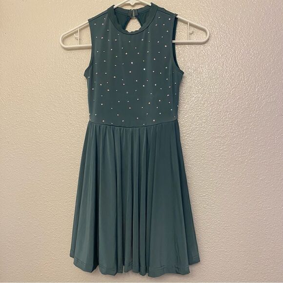 WEISSMAN Dance Costume Sage green Keyhole Back Skater Dress rhinestone D11782 IC - Picture 2 of 13